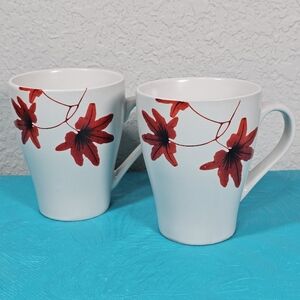 Red Floral Coffee Tea Mug Cup Christmas Holiday Coffee Mug (2 MUGS)